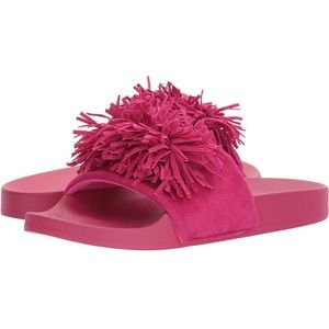Chinese Laundry Faron Pink Slide Sandals Pom Pom Fringe |Size 8